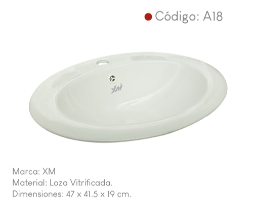 Ovalín de loza blanca para sobreponer A18 XM